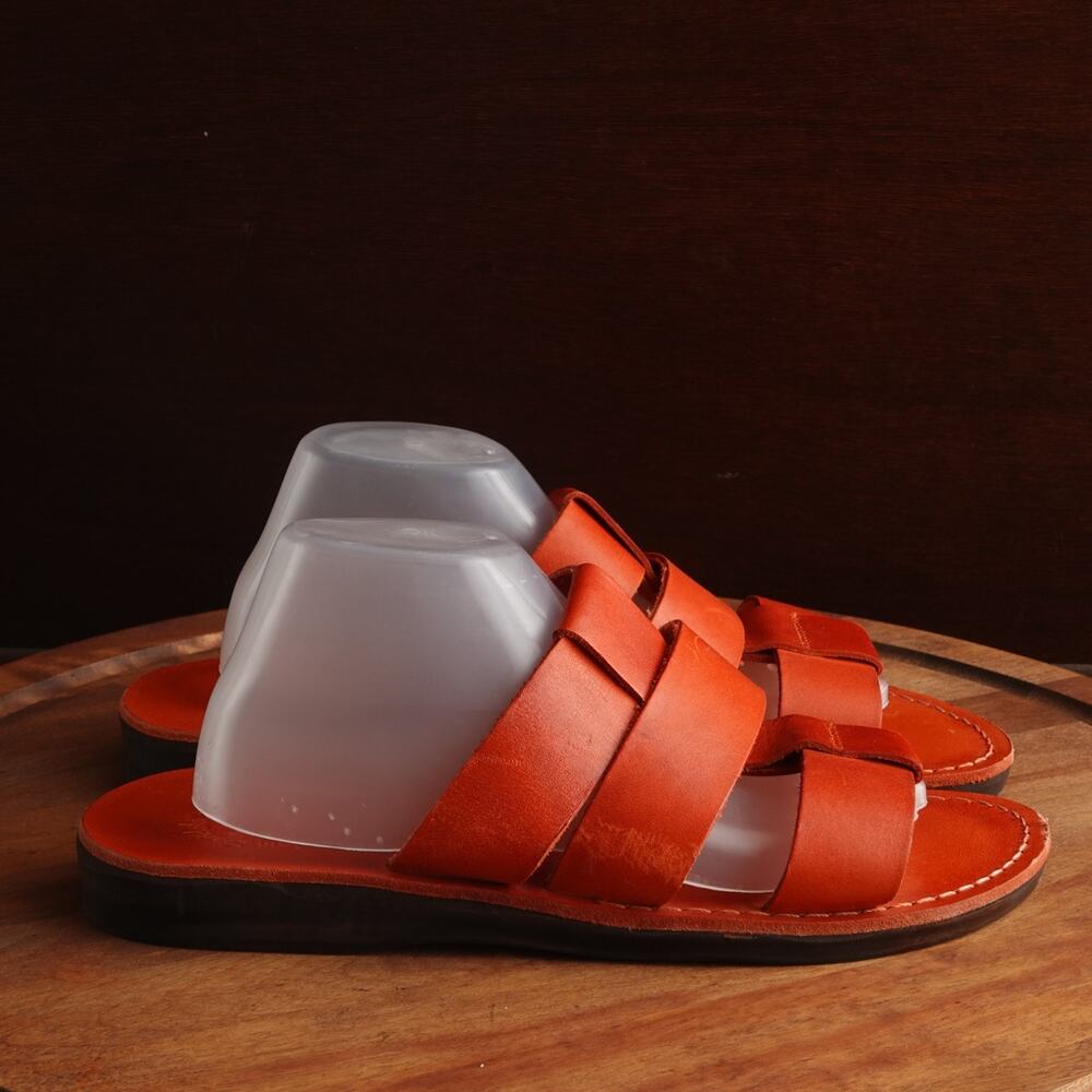 Jerusalem Sandals Mens SZ EU 45 US 12 Brown Leather Slide Coastal Handmade Shoes